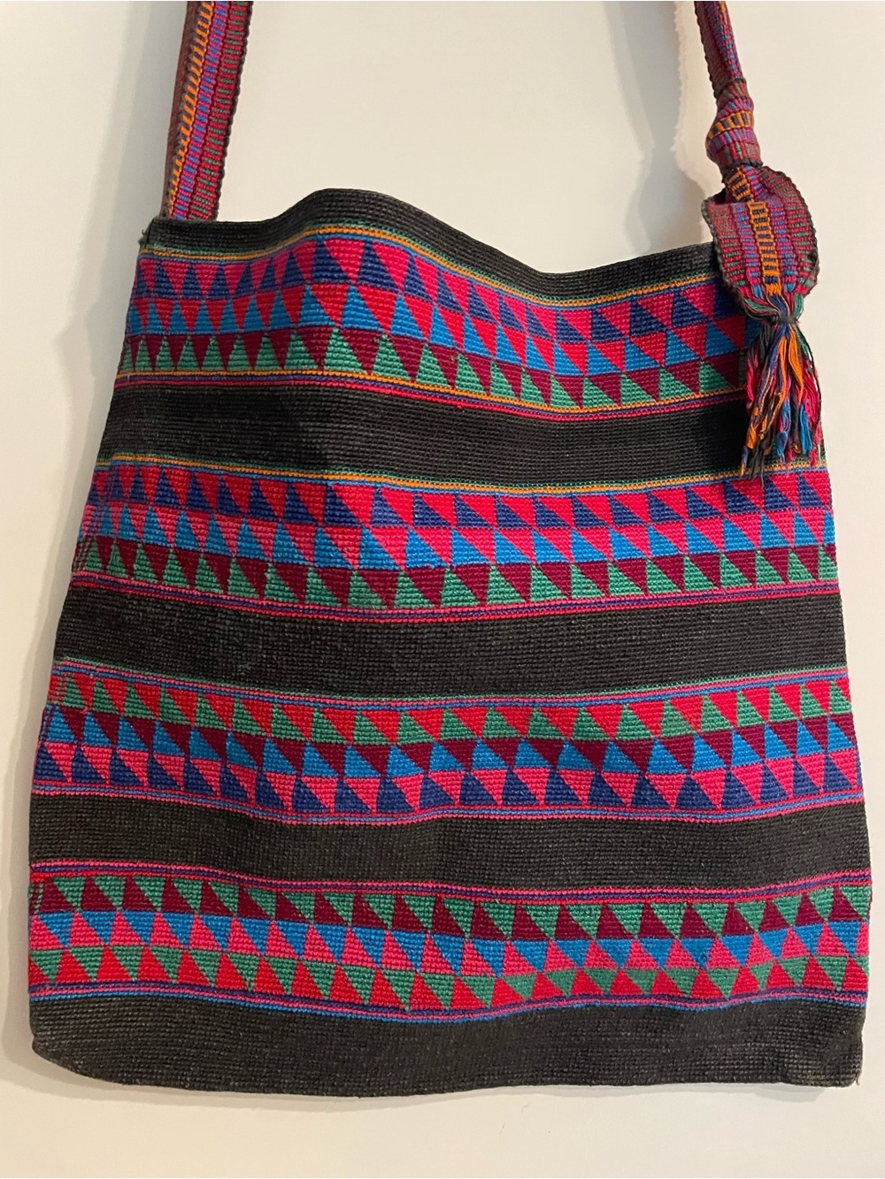 Guatemalan Handmade Woven Boho Shoulder Bag Multicolor Geometric Pattern